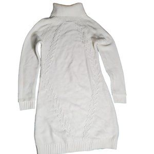 Eliza J Ivory Cable Knit Turtleneck Long Sleeve Pullover Sweater Dress S 4 6